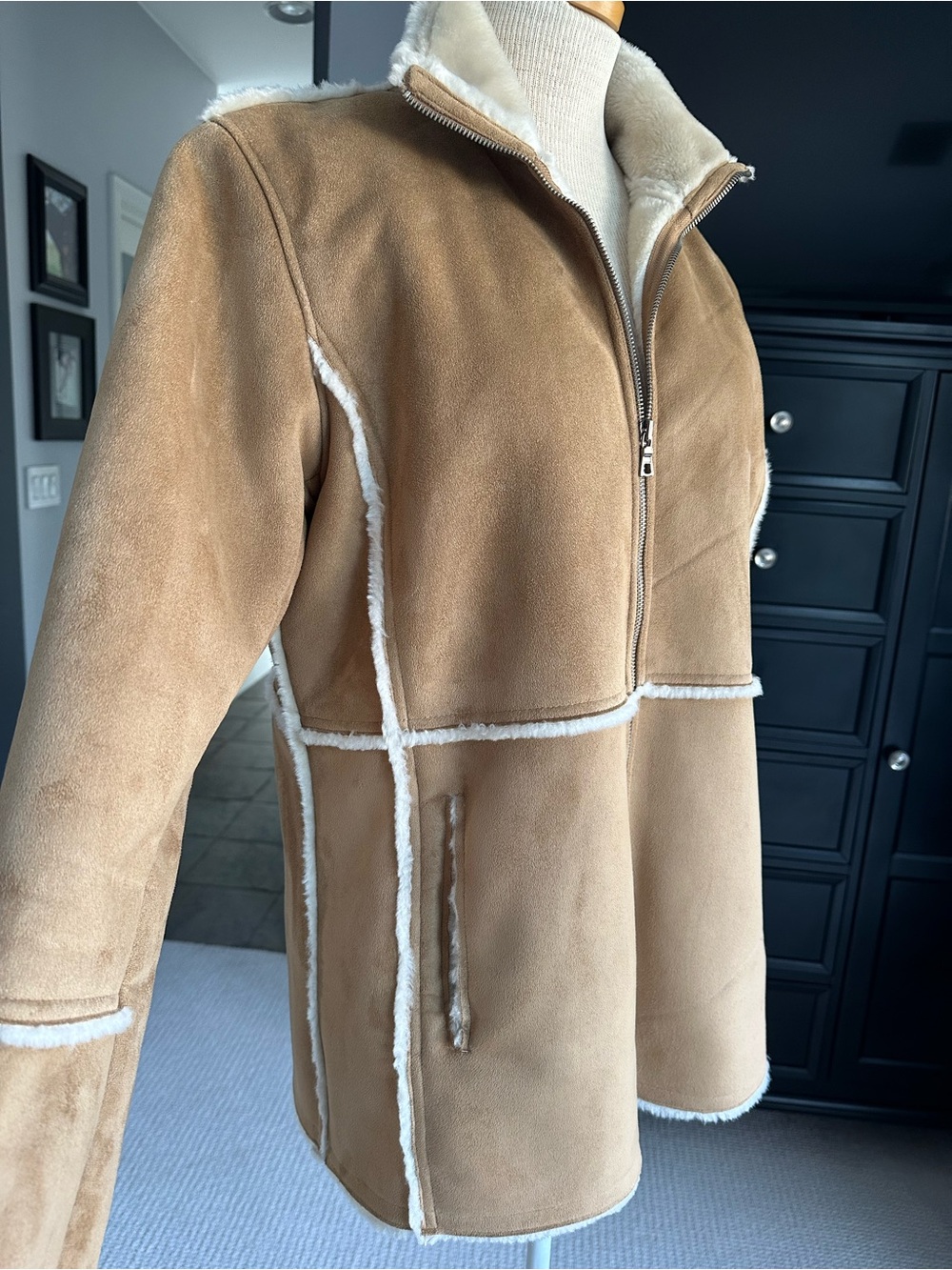 Route 66 Tan Teddy Shearling Zip Jacket, size large - Picture 6 of 13